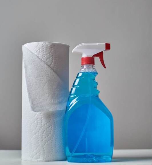 Cleaning detergent in a spray and paper towel roll